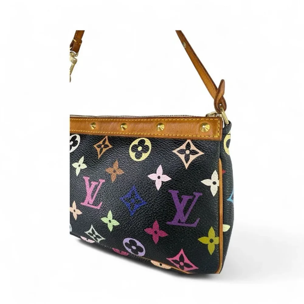 LOUIS VUITTON TAKASHI MURAKAMI Black Multicolor LV Monogram Pochette Accessoire